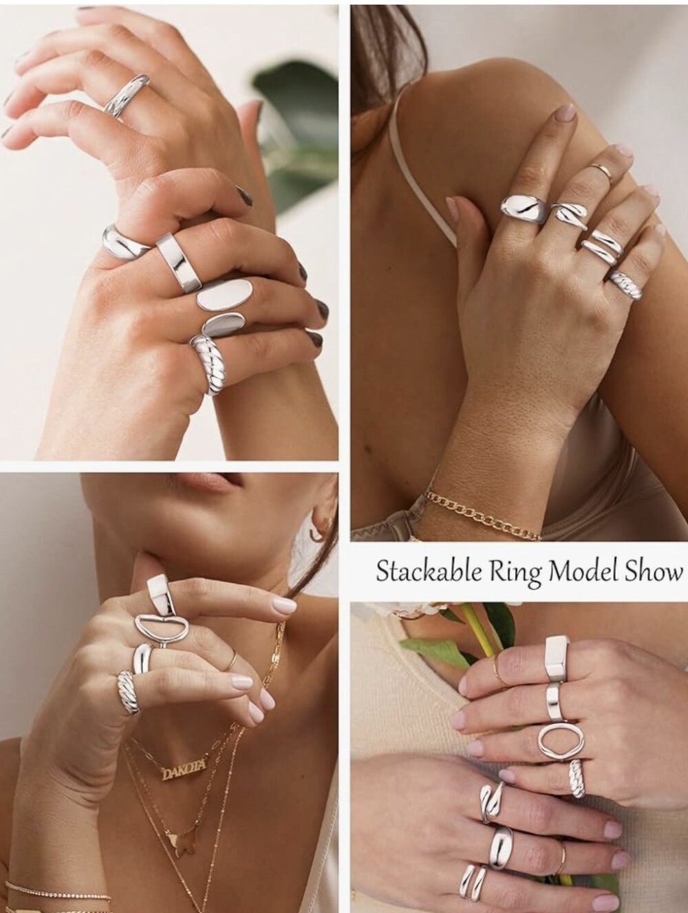 White Gold Stackable Ring Set - Picture 5 of 6